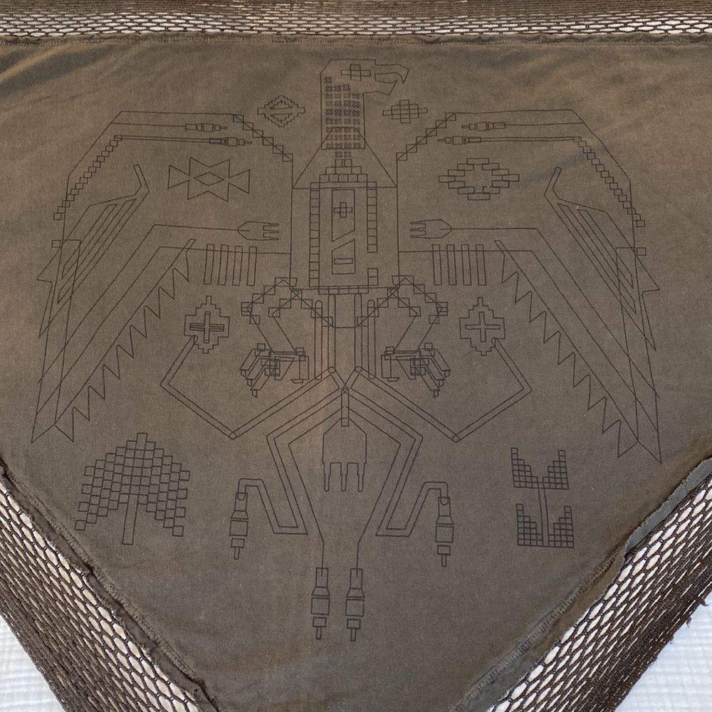 Triangle shaped Diesel shawl Scarf w/ net detail, Aztec print 6’ wide x 3’ long